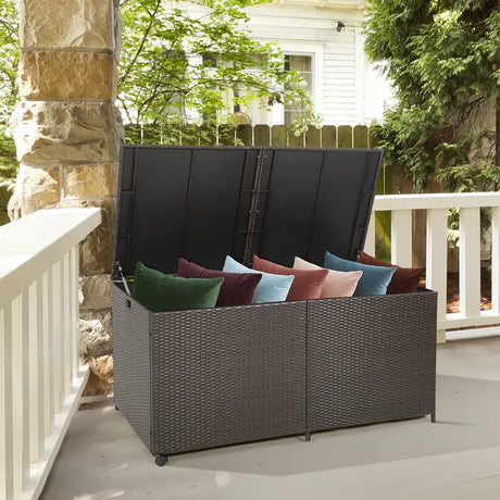 175 Gallon Outdoor Storage Box with Universal Wheels and Zippered Liner