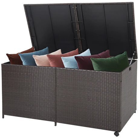 175 Gallon Outdoor Storage Box with Universal Wheels and Zippered Liner