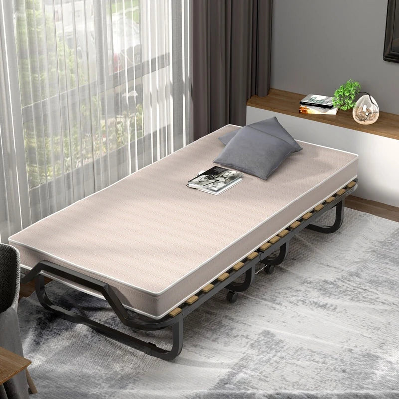 Folding Bed with 10cm Memory Foam Mattress and Wheels