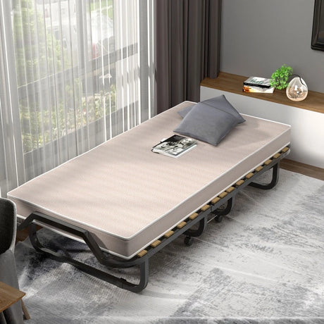 Folding Bed with 10cm Memory Foam Mattress and Wheels