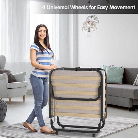 Folding Bed with 10cm Memory Foam Mattress and Wheels