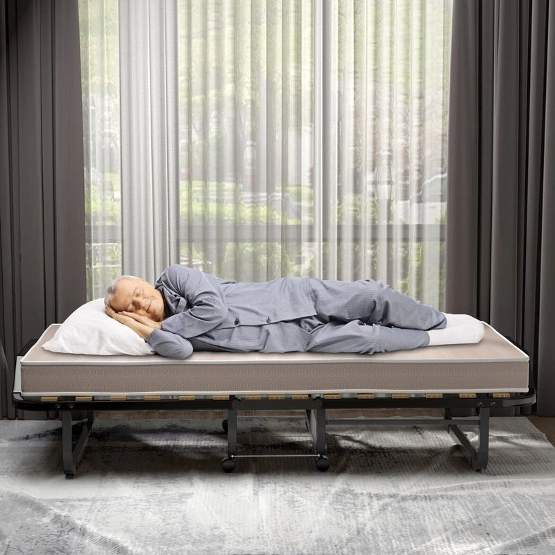 Folding Bed with 10cm Memory Foam Mattress and Wheels