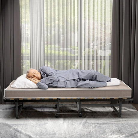 Folding Bed with 10cm Memory Foam Mattress and Wheels