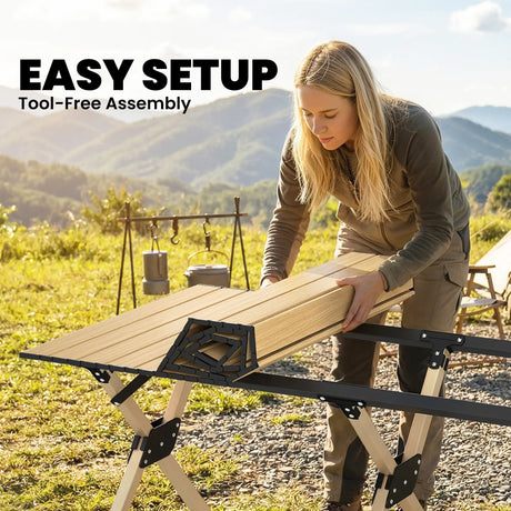 Outsunny 4ft Folding Camping Table, Waterproof Picnic Table with Roll Up Top and Metal Frame, Dark Brown