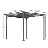 Outsunny 3 x 3(m) Metal Pergola with Retractable Roof, Garden Gazebo Metal Pergola Canopy. Outdoor Sun Shade Shelter for Party BBQ, Grey