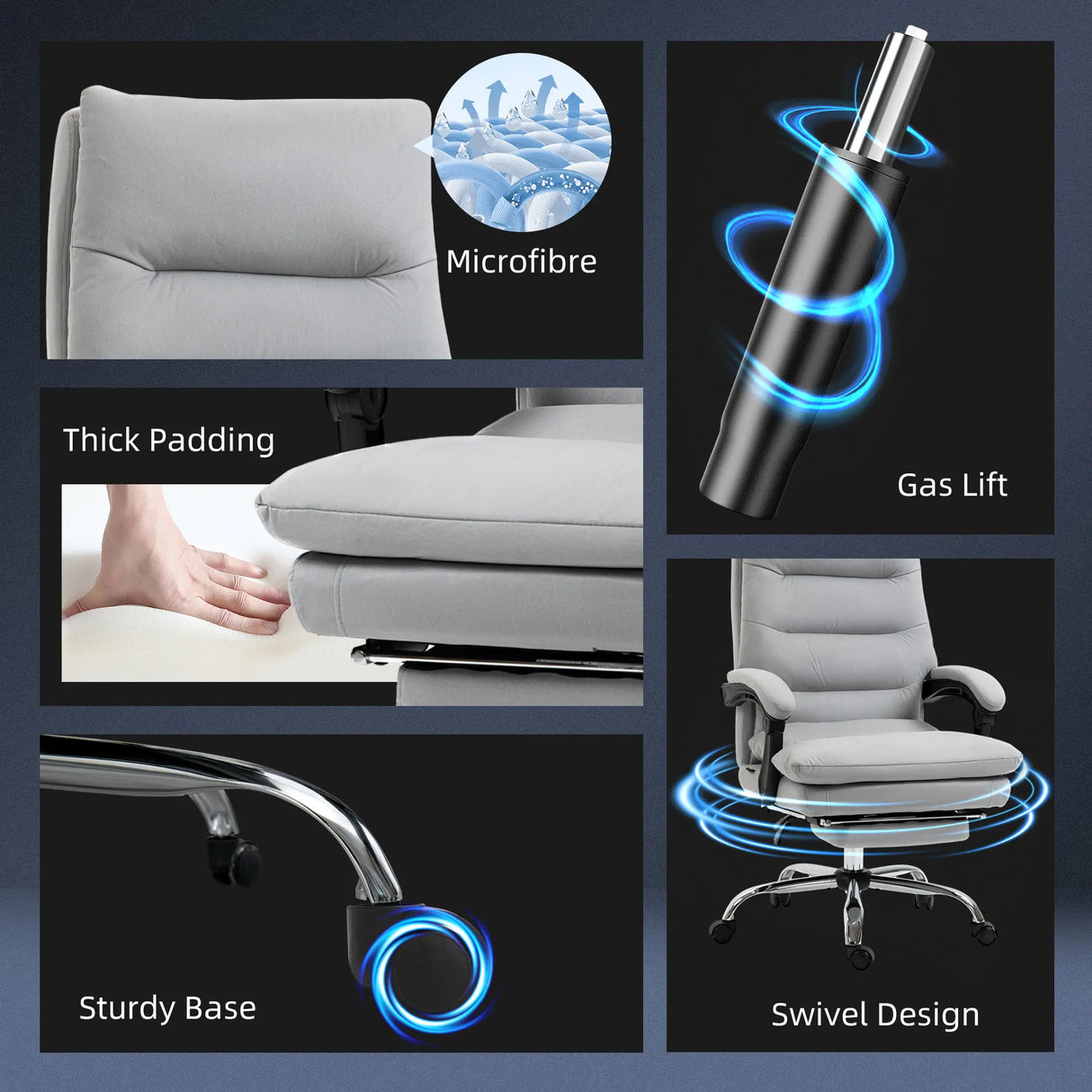 Vinsetto Office Chair with Footrest, Double Padding Ergonomic Desk Chair with 6-Point Vibration Massage and Back Heating, Microfibre Fabric with 135 Reclining Back, Grey