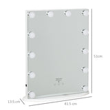 HOMCOM Hollywood Mirror with Lights for Makeup Dressing Table, Lighted Vanity Mirror with 12 Dimmable LED Bulbs and USB Plug in Power Supply, White