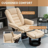 HOMCOM Faux Leather 135 Reclining Chair and Footstool - Beige