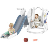 AIYAPLAY Space-Themed Kids Slide and Swing Set, with Basketball Hoop, Blue