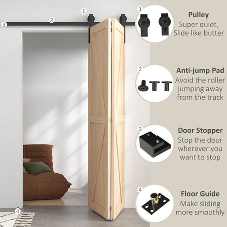 HOMCOM 5ft Bi-Folding Sliding Barn Door Hardware Kit - Black