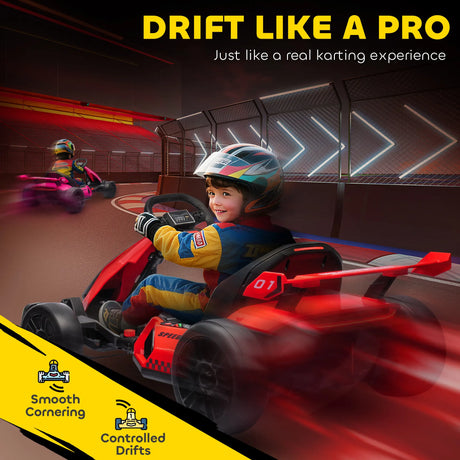 HOMCOM 24V Electric Go Kart for Kids with Adjustable Seat for 6-12 Years, Red