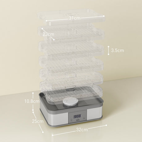 HOMCOM 5 Tier Food Dehydrator, 245W Stainless Steel Food Dryer Machine with Adjustable Temperature, Timer and LCD Display for Drying Fruit, Meat, Vegetable, Jerky and Pet Treat, Grey