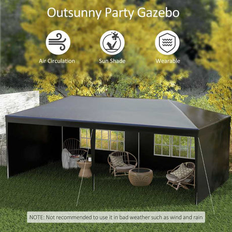 Outsunny 6 x 3 m Party Tent Gazebo Marquee Outdoor Patio Canopy Shelter with Windows and Side Panels Black