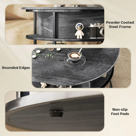 HOMCOM Lift Top Coffee Table, Round Coffee Table with Storage Shelf, Hidden Compartment and Steel Frame for Living Room, Home Office, Charcoal Grey