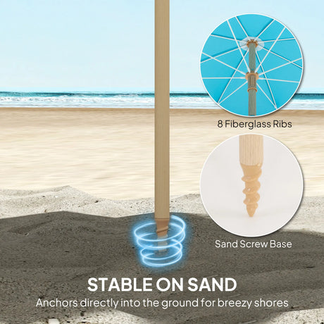 Outsunny 1.7 m Beach Umbrella with Sand Anchor, 30 Tilting Fringed Beach Garden Parasol with Adjustable Height, Grey