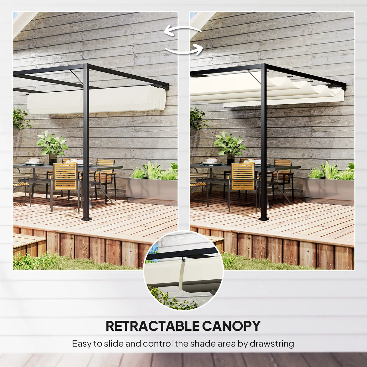 Outsunny 3 x 3 m Pergola, with Sliding Canopy - Cream White