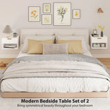 HOMCOM Floating Nightstands Set of 2, Modern Wall Mounted Bedside Tables with Fluted Drawer and Open Shelf for Bedroom, White