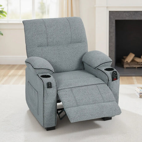 HOMCOM Electric Massage Recliner Armchair with Vibration, Heat, Whisper-Quiet Motor, Memory Function, Velvet Power Reclining Chair with Spring Pack, USB Port, Footrest, Side Pocket, Cup Holders, Grey