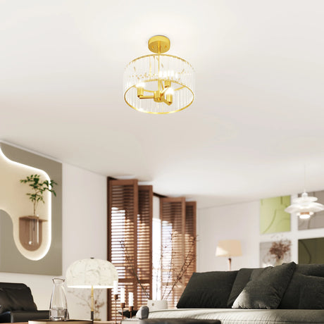 HOMCOM Crystal Ceiling Light Fixture, Semi Flush Mount Modern Crystal Chandelier Ceiling Light for Living Room, Bedroom, Hallway, Dining Room, E14 Base 3-Lights, Bulbs Not Included, Gold Tone
