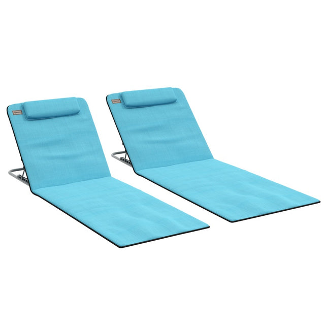 Outsunny Set of Two Metal Frame Beach Chairs, with Reclining Backs - Blue