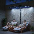 Outsunny 2.6 m Half Garden Parasol with Solar LED Lights, UPF50+ Semi Round Umbrella with 30 Tilt, Crank Handle, Dark Blue
