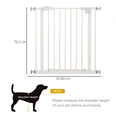 PawHut Pressure Fit Safety Gate, Adjustable Dog Gate, Pet Barrier for for Doorways, Staircases and Hallways with Auto Close, Double Locking, Opening 74-80cm, White