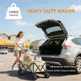 Outsunny Folding Garden Trolley, Outdoor Wagon Cart with Carry Bag, for Beach, Camping, Festival, 120KG Capacity, Khaki
