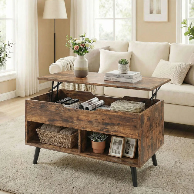 HOMCOM Lift Top Coffee Table with Hidden Storage Living Room Table Metal Legs 75 cm Rustic Brown