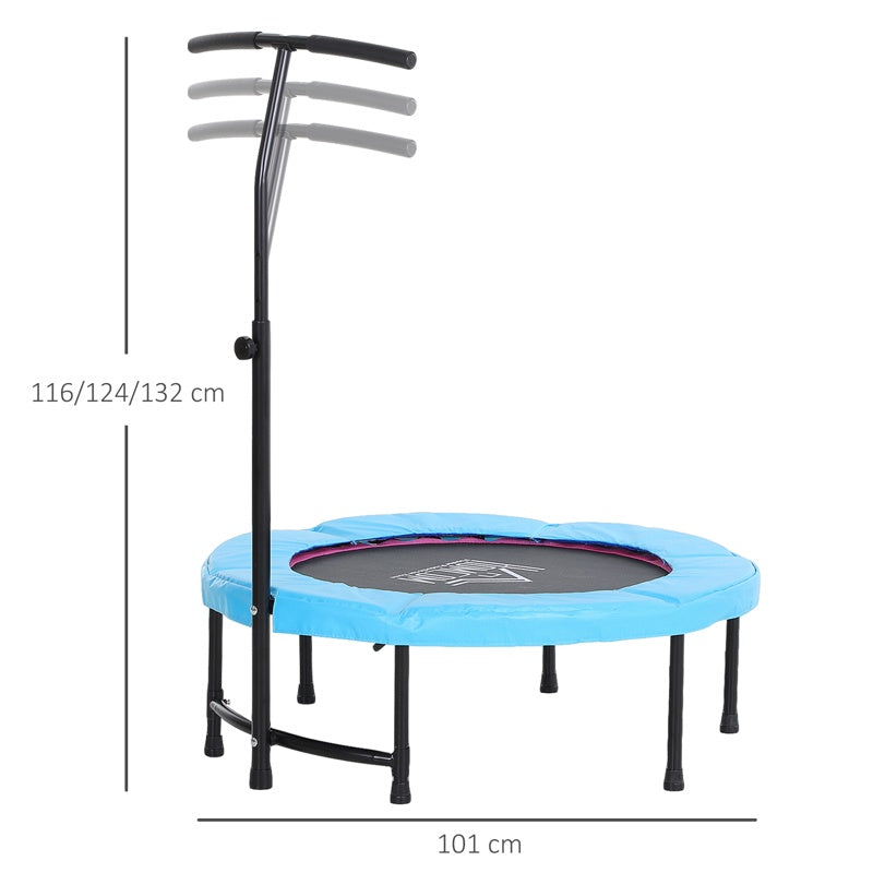 HOMCOM 40'' Fitness Trampoline with Adjustable Handle, Rebounder Trampoline Mini Jumper for Indoor Exercise Workout, Support Up to 100kg, Blue