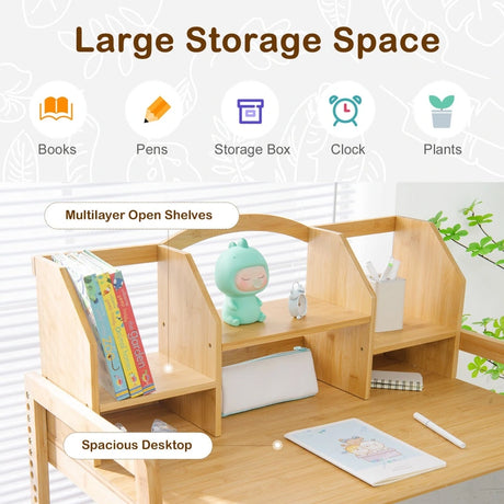Bamboo Kids Study Desk and Chair Set with Bookshelf