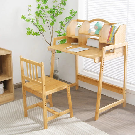 Bamboo Kids Study Desk and Chair Set with Bookshelf