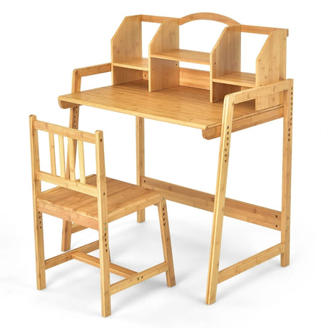 Bamboo Kids Study Desk and Chair Set with Bookshelf