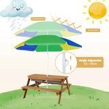 3-in-1 Kids Outdoor Picnic Water Sand Table with Umbrella Play Boxes-Yellow