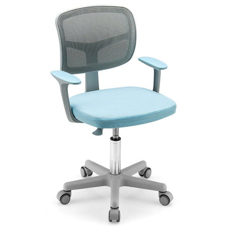 Children&#39;s Computer Chair with Adjustable Height &amp; Self-Locking Wheels 54 x 54 x 80 - 91.5 cm Blue + Grey