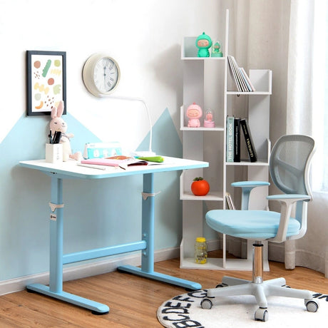 Children&#39;s Computer Chair with Adjustable Height &amp; Self-Locking Wheels 54 x 54 x 80 - 91.5 cm Blue + Grey