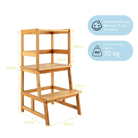 Bamboo Kids Step Stool with 4-Side Safety Rail for Kitchen Counter-Natural