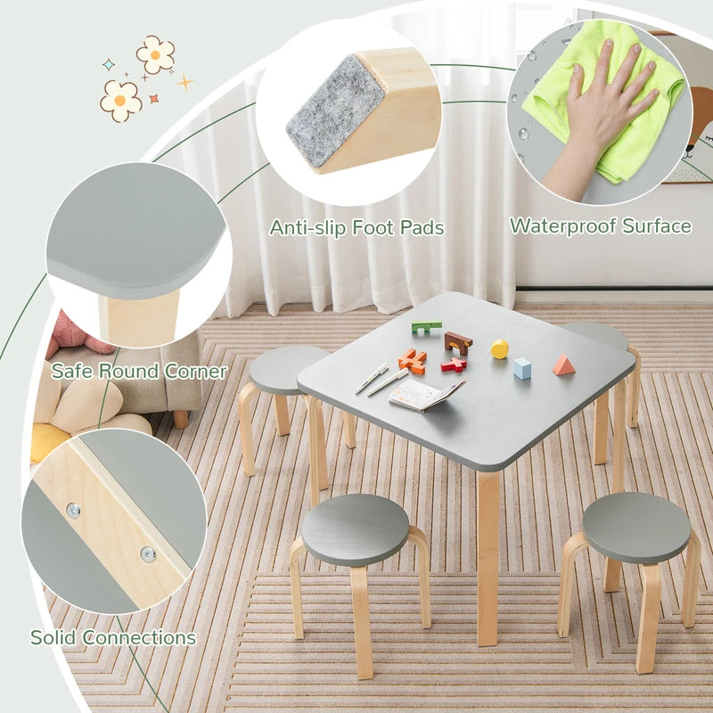 5-Piece Kids Table and Chair Sets for Play Room-Grey