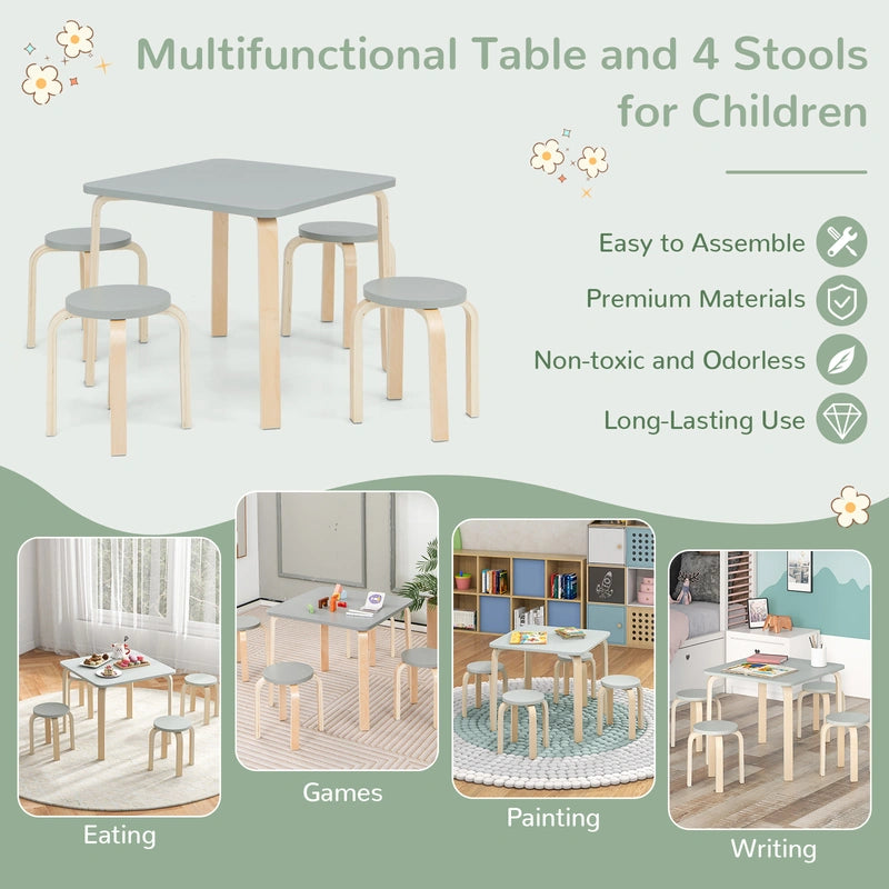 5-Piece Kids Table and Chair Sets for Play Room-Grey