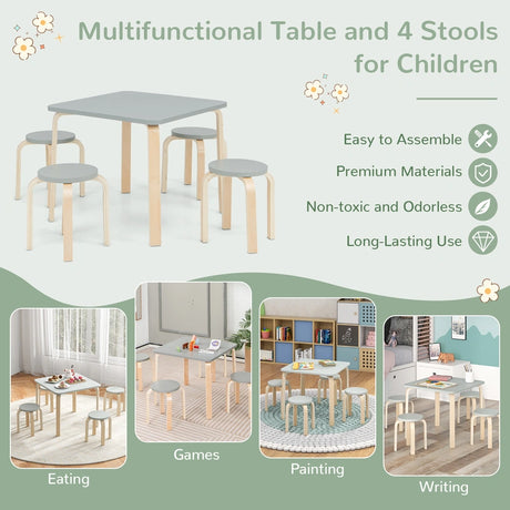 5-Piece Kids Table and Chair Sets for Play Room-Grey