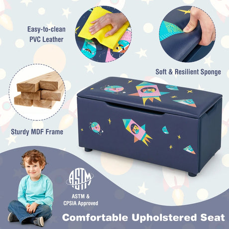 Upholstered Kids Toy Storage Box for Bedroom Nursery Playroom-Navy Blue