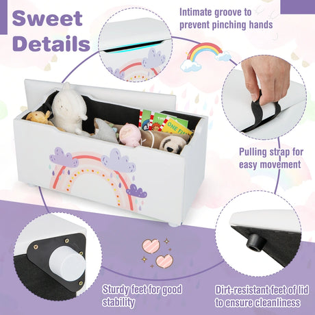 Upholstered Kids Toy Storage Box for Bedroom Nursery Playroom-White