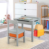 Wood Activity Kids Table and Chair Set with Storage Space-Gray