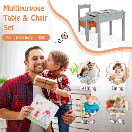 Wood Activity Kids Table and Chair Set with Storage Space-Gray