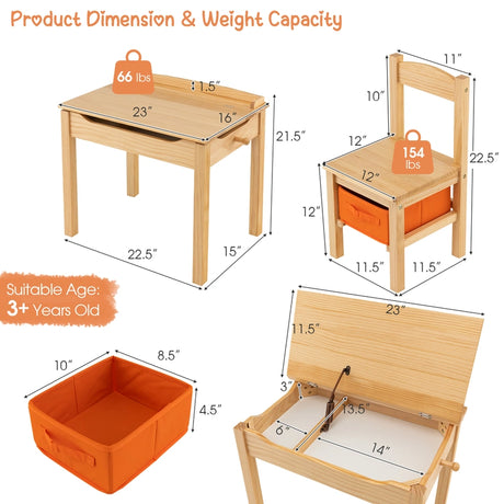 Kids Table and Chair Set with Storage Space for Toddlers