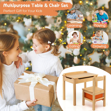 Kids Table and Chair Set with Storage Space for Toddlers