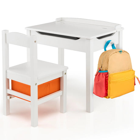 Wood Activity Kids Table and Chair Set with Storage Space-White