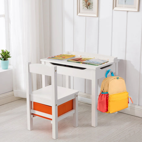 Wood Activity Kids Table and Chair Set with Storage Space-White