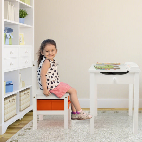Wood Activity Kids Table and Chair Set with Storage Space-White