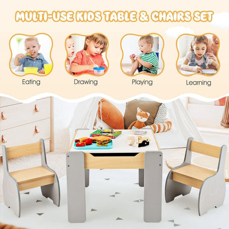 4-in-1 Wooden Kids Activity Table and Chair Set for Drawing & Studying