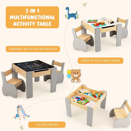 4-in-1 Wooden Kids Activity Table and Chair Set for Drawing & Studying